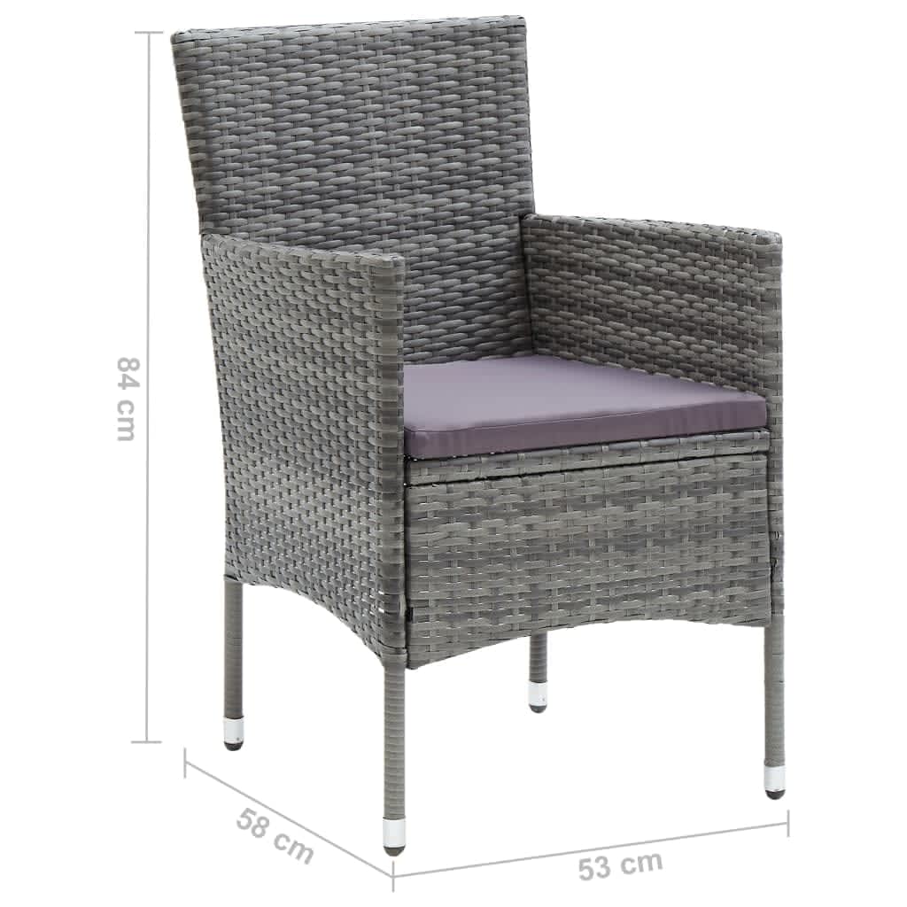 Dining Set Grey Poly Rattan, Steel, Aluminum, WPC Medium