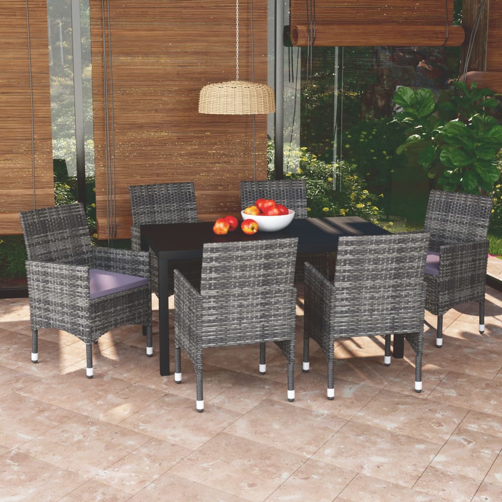 Dining Set Grey Poly Rattan, Steel, Aluminum, WPC Medium