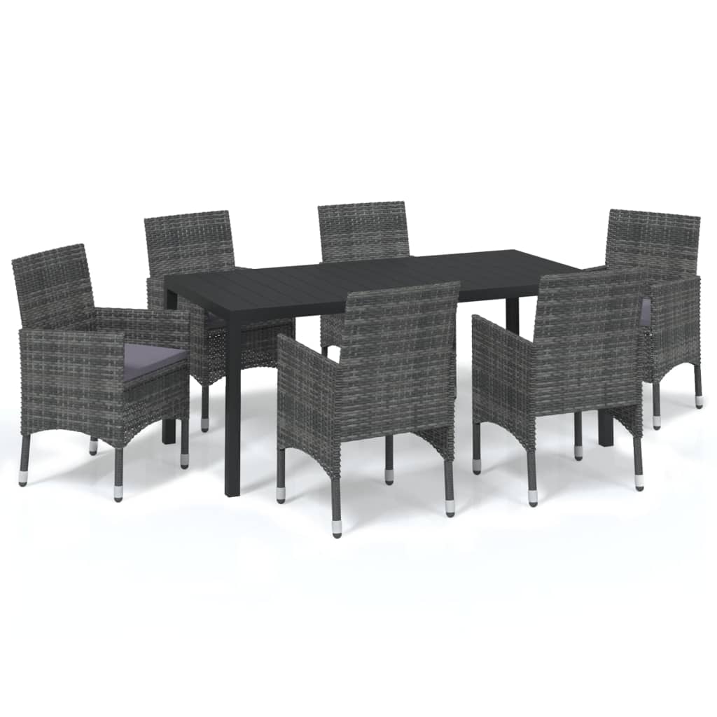 Dining Set Grey, Black, Dark Grey PE rattan, Steel, Aluminum, WPC