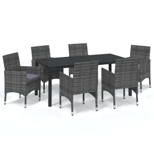 Dining Set Grey, Black, Dark Grey PE rattan, Steel, Aluminum, WPC