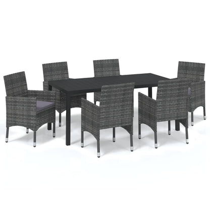 Dining Set Grey, Black, Dark Grey PE rattan, Steel, Aluminum, WPC