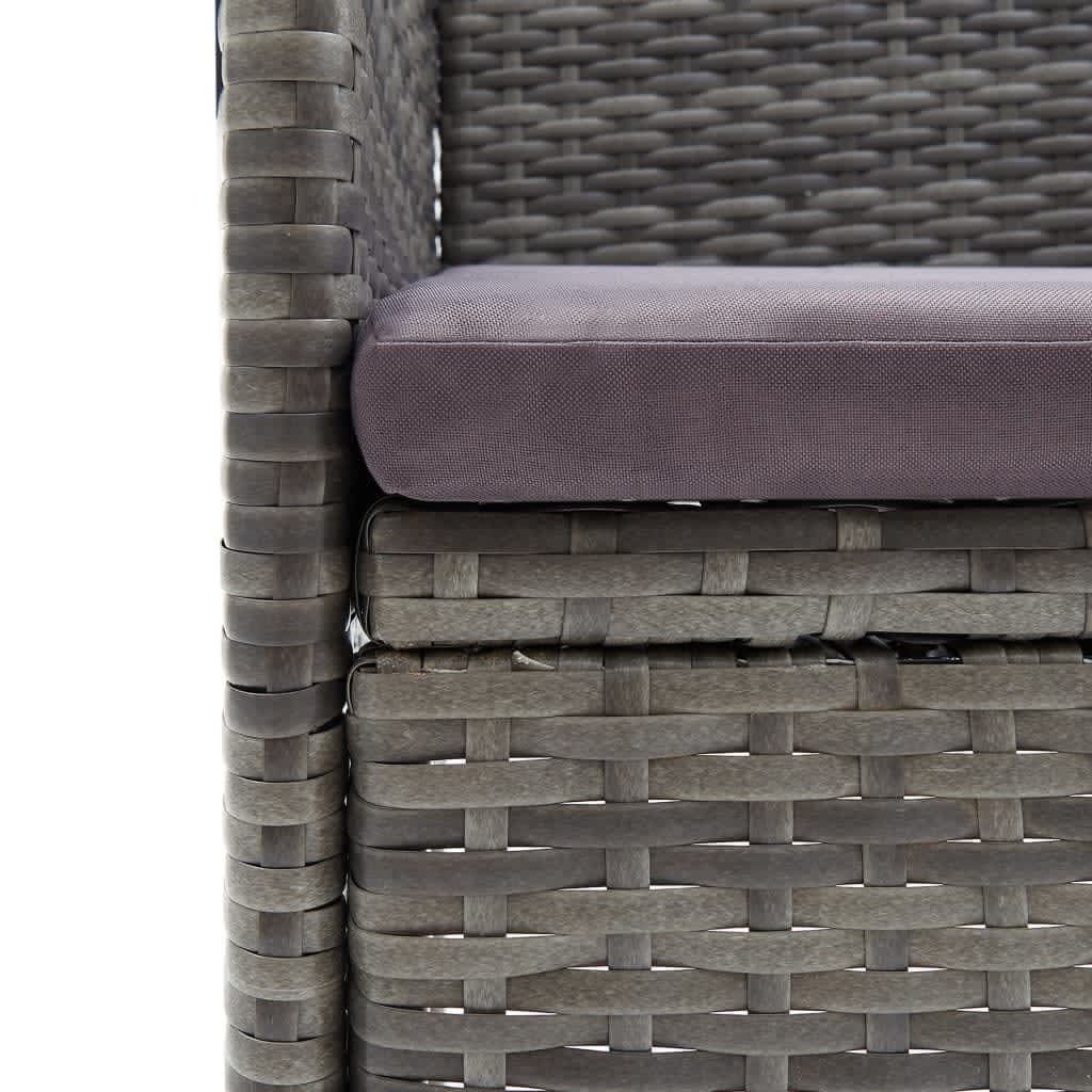 Dining Set Grey, Black, Dark Grey PE rattan, Steel, Aluminum, WPC