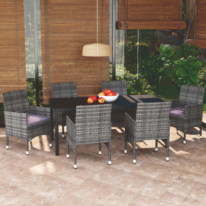 Dining Set Grey, Black, Dark Grey PE rattan, Steel, Aluminum, WPC