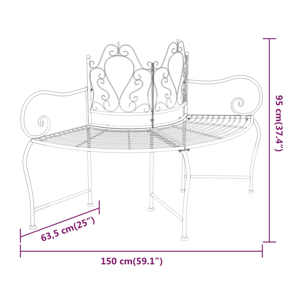 Tree Bench Black Steel 59 in diameter Durable Tree Bench
