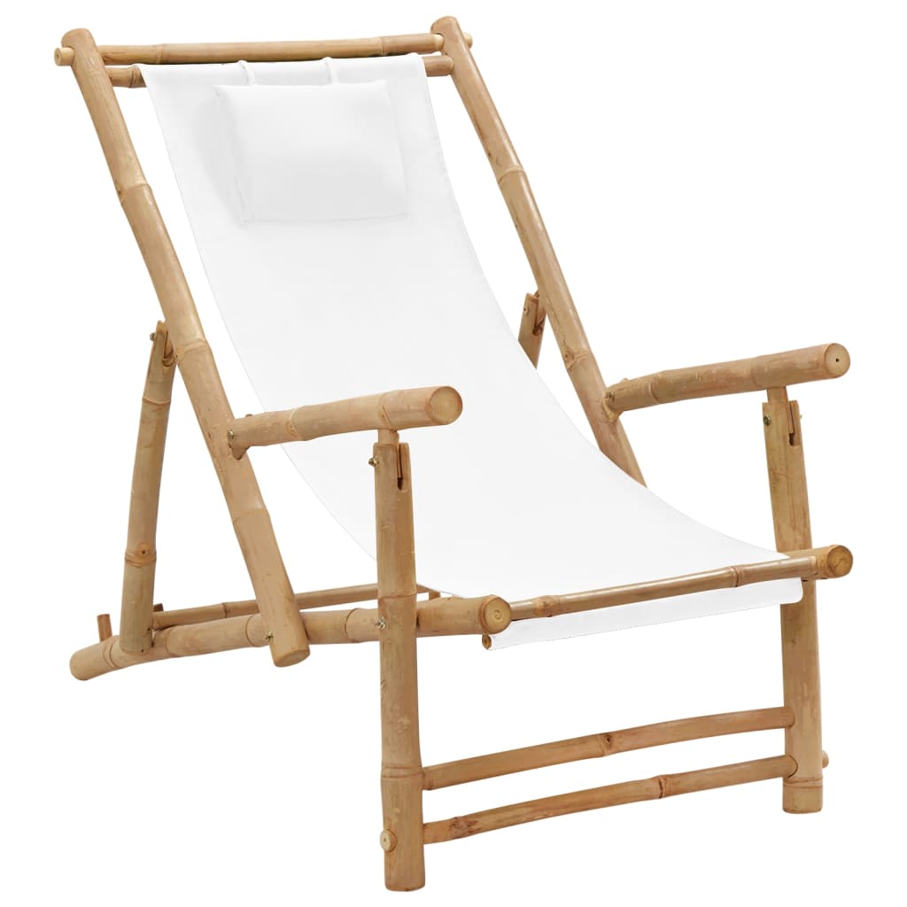 Deck Chair Cream White Bamboo, Canvas (100% Polyester) Standard