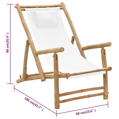 Deck Chair Cream White Bamboo, Canvas (100% Polyester) Standard