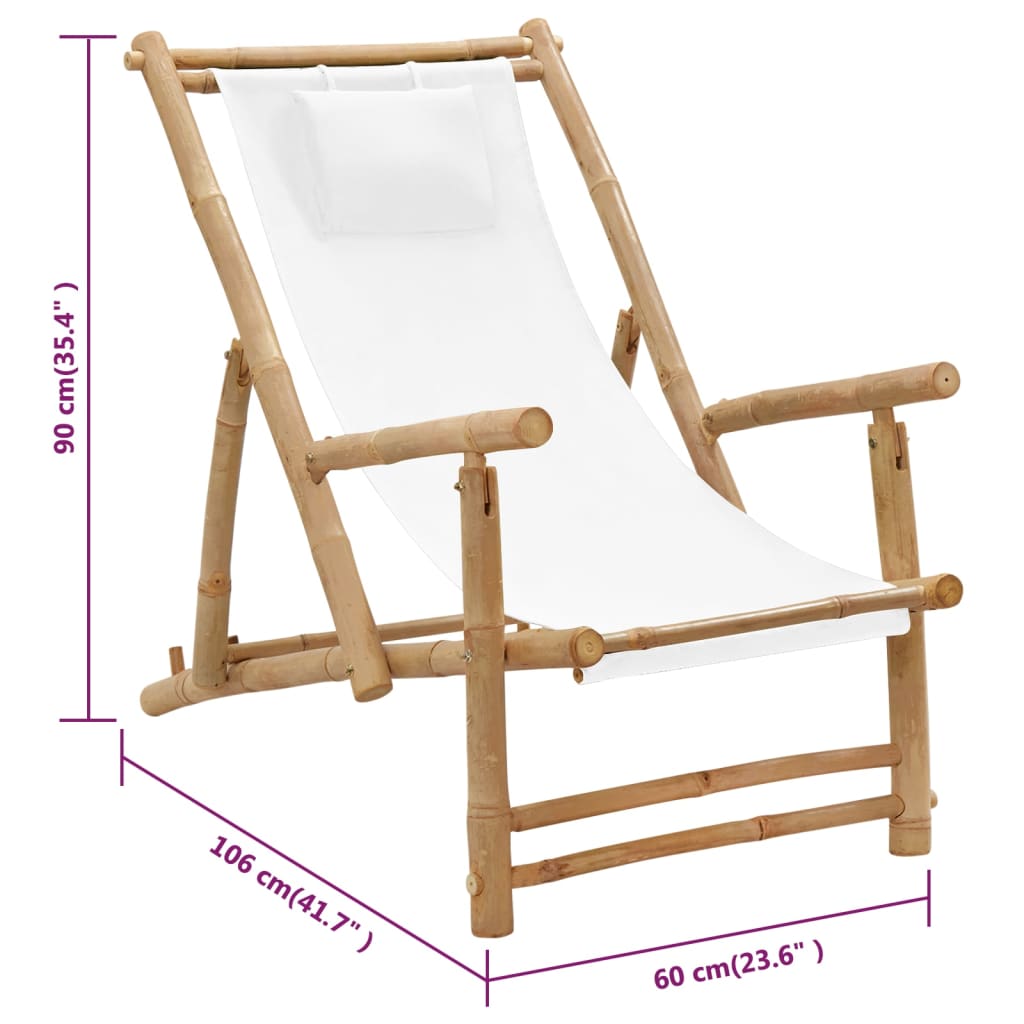 Deck Chair Cream White Bamboo, Canvas (100% Polyester) Standard