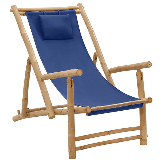 Deck Chair Navy Blue Bamboo and Canvas (100% Polyester) Standard