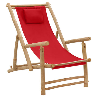 Deck Chair Red Bamboo, Canvas (100% polyester) Standard Foldable