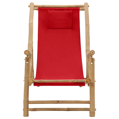 Deck Chair Red Bamboo, Canvas (100% polyester) Standard Foldable