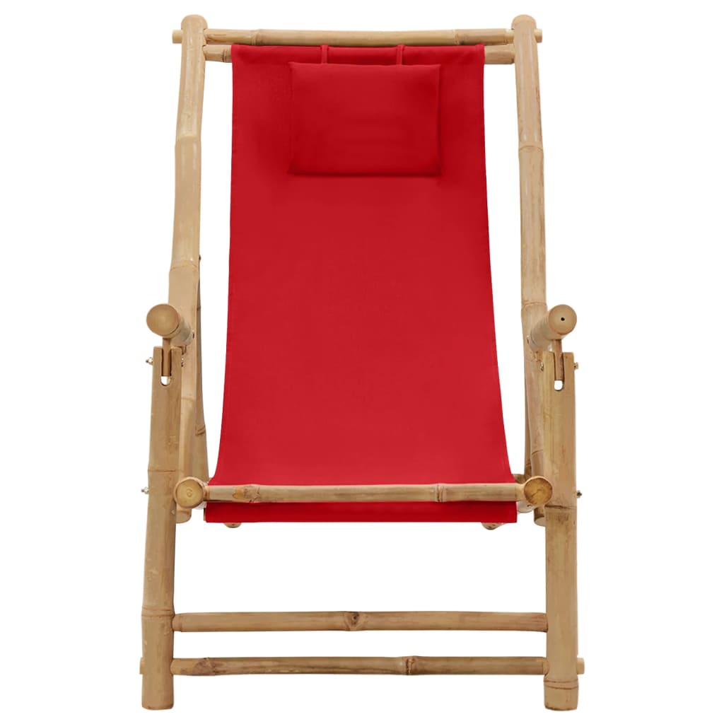 Deck Chair Red Bamboo, Canvas (100% polyester) Standard Foldable