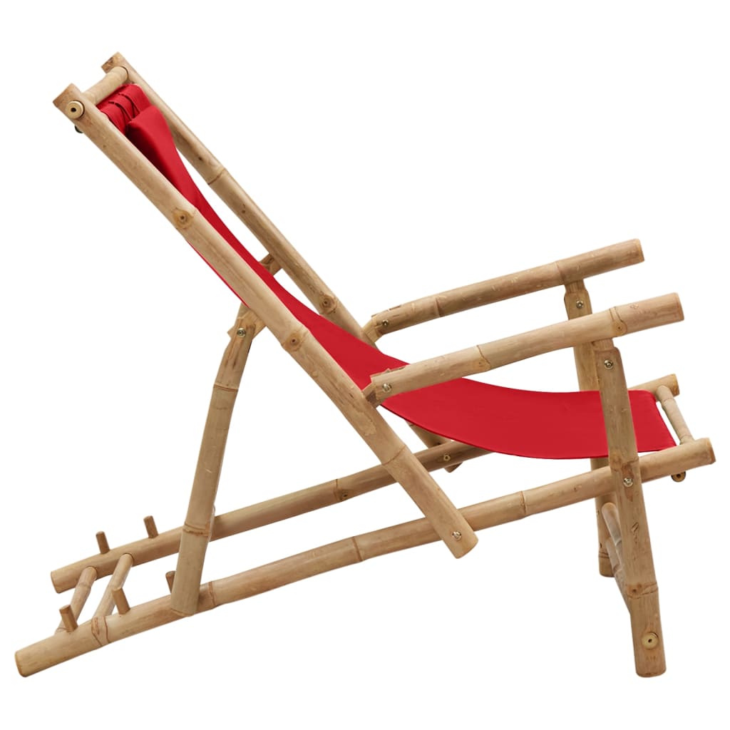 Deck Chair Red Bamboo, Canvas (100% polyester) Standard Foldable