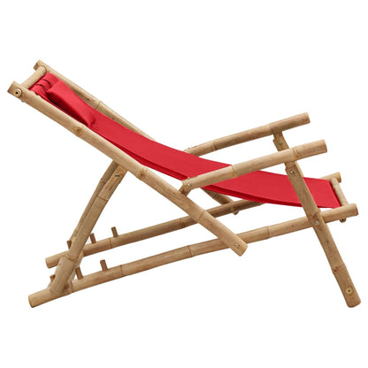 Deck Chair Red Bamboo, Canvas (100% polyester) Standard Foldable