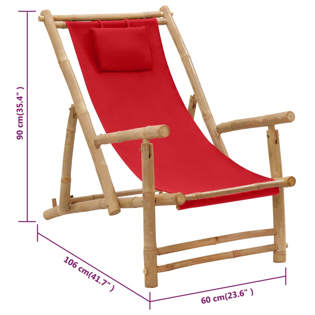 Deck Chair Red Bamboo, Canvas (100% polyester) Standard Foldable