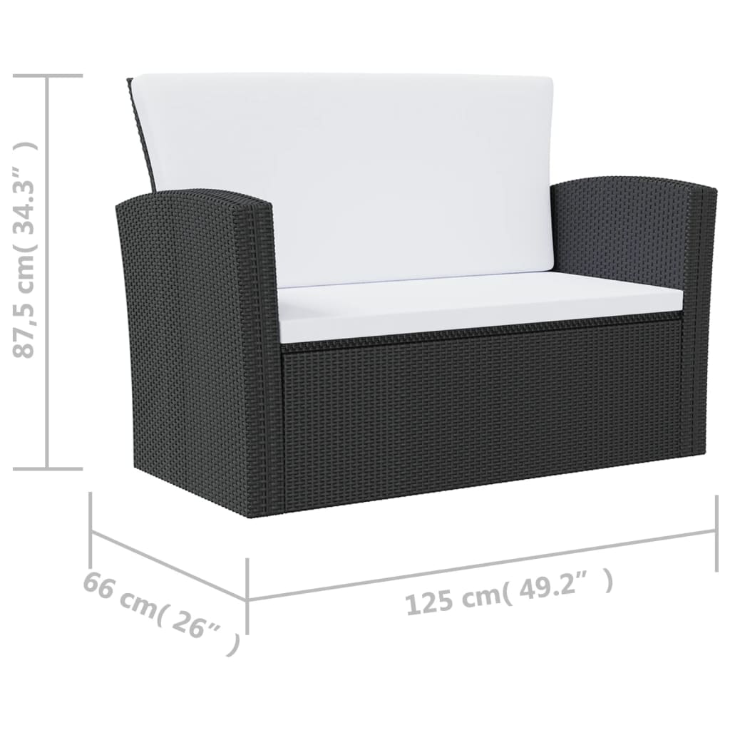 Garden Lounge Set Black, Cream White