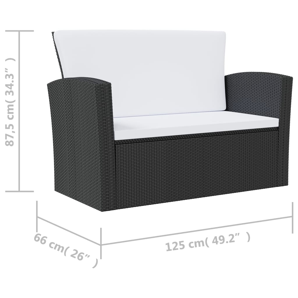 Garden Lounge Set Black and Cream White