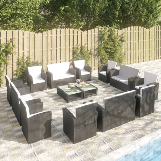 Garden Lounge Set Black and Cream White