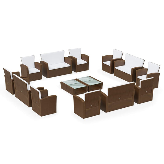 Garden Lounge Set Brown Powder-coated steel, PE rattan, glass
