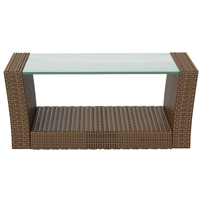 Garden Lounge Set Brown Powder-coated steel, PE rattan, glass