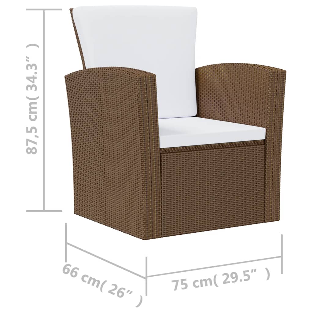 Garden Lounge Set Brown Powder-coated steel, PE rattan, glass