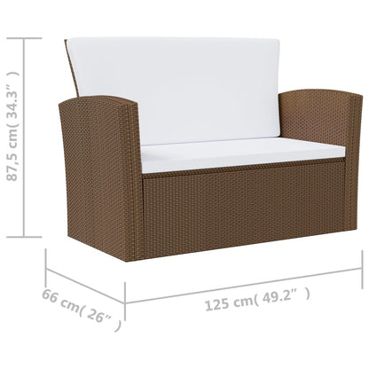 Garden Lounge Set Brown Powder-coated steel, PE rattan, glass