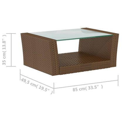 Garden Lounge Set Brown Powder-coated steel, PE rattan, glass