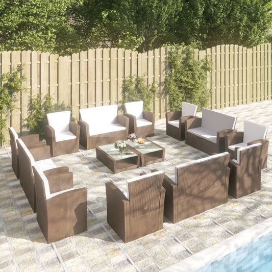 Garden Lounge Set Brown Powder-coated steel, PE rattan, glass