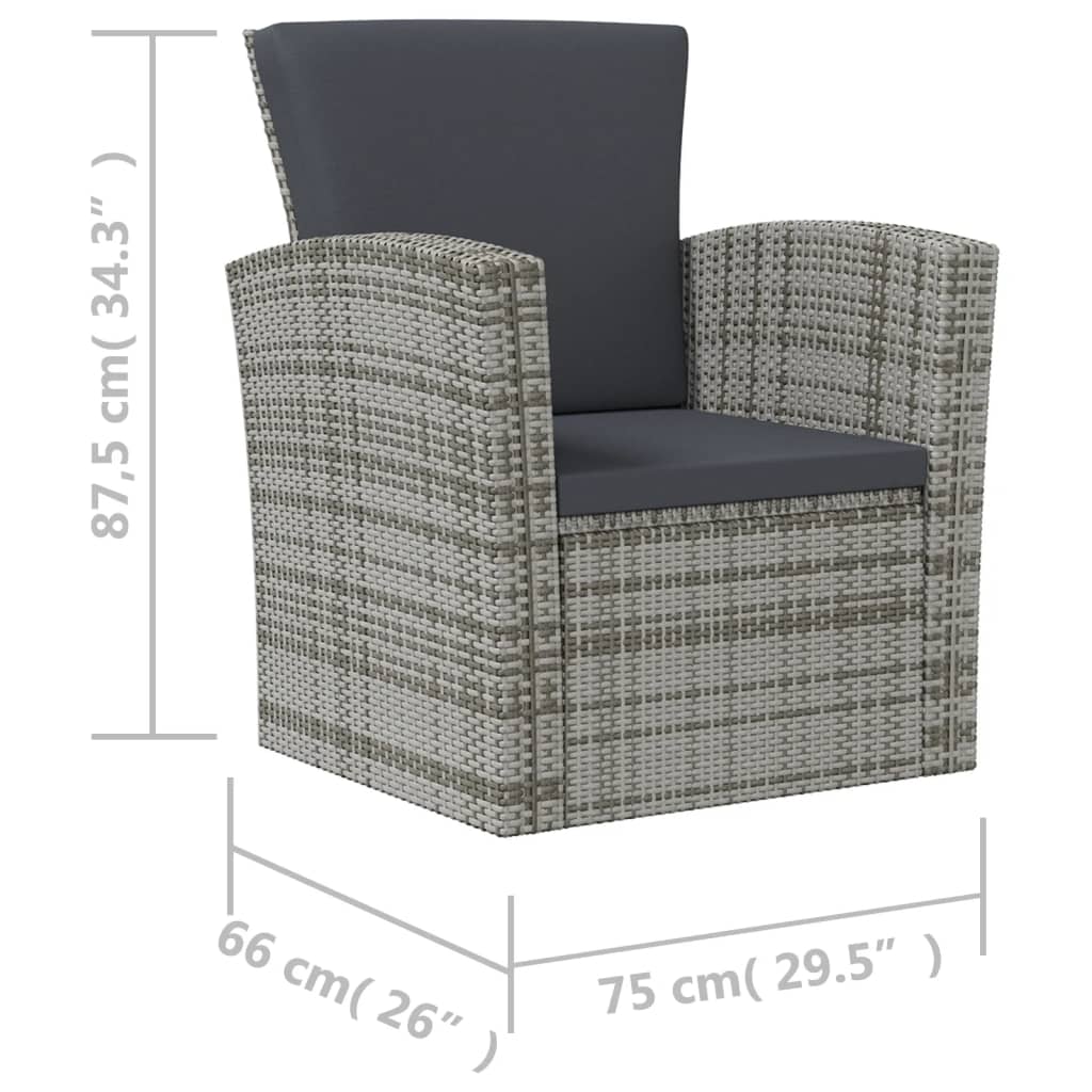 Garden Lounge Set Poly rattan color: Grey, Cushion color: Dark grey