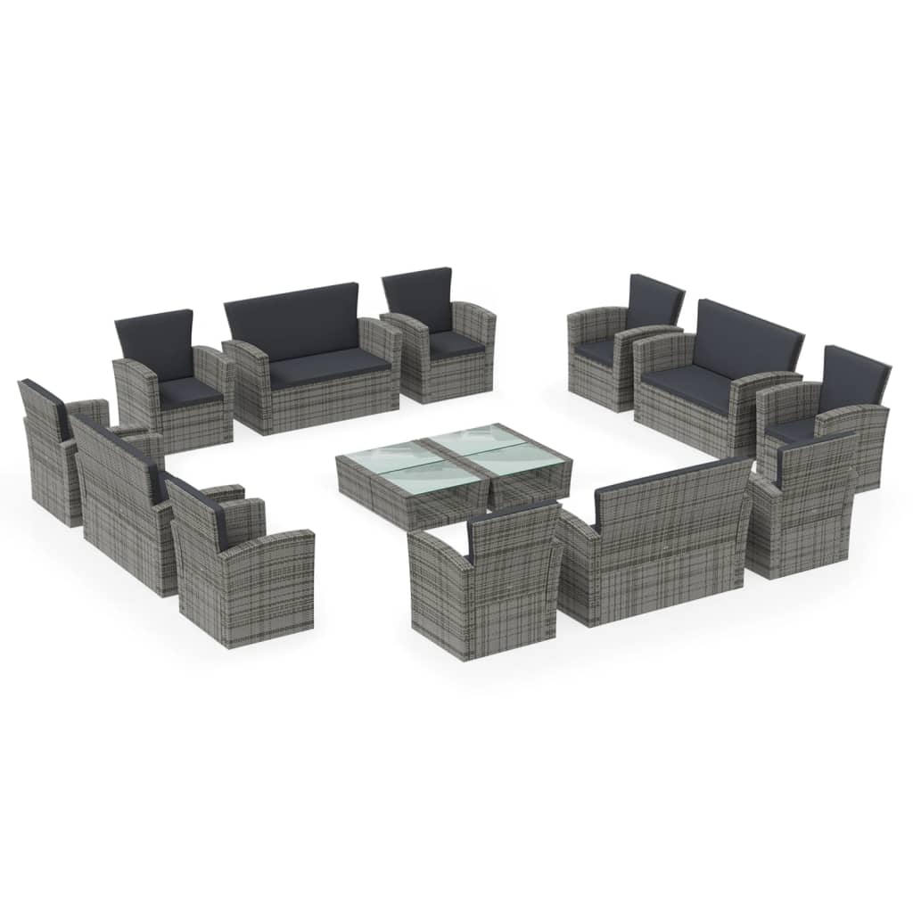 Garden Lounge Set Grey Powder-coated steel Large Removable Covers