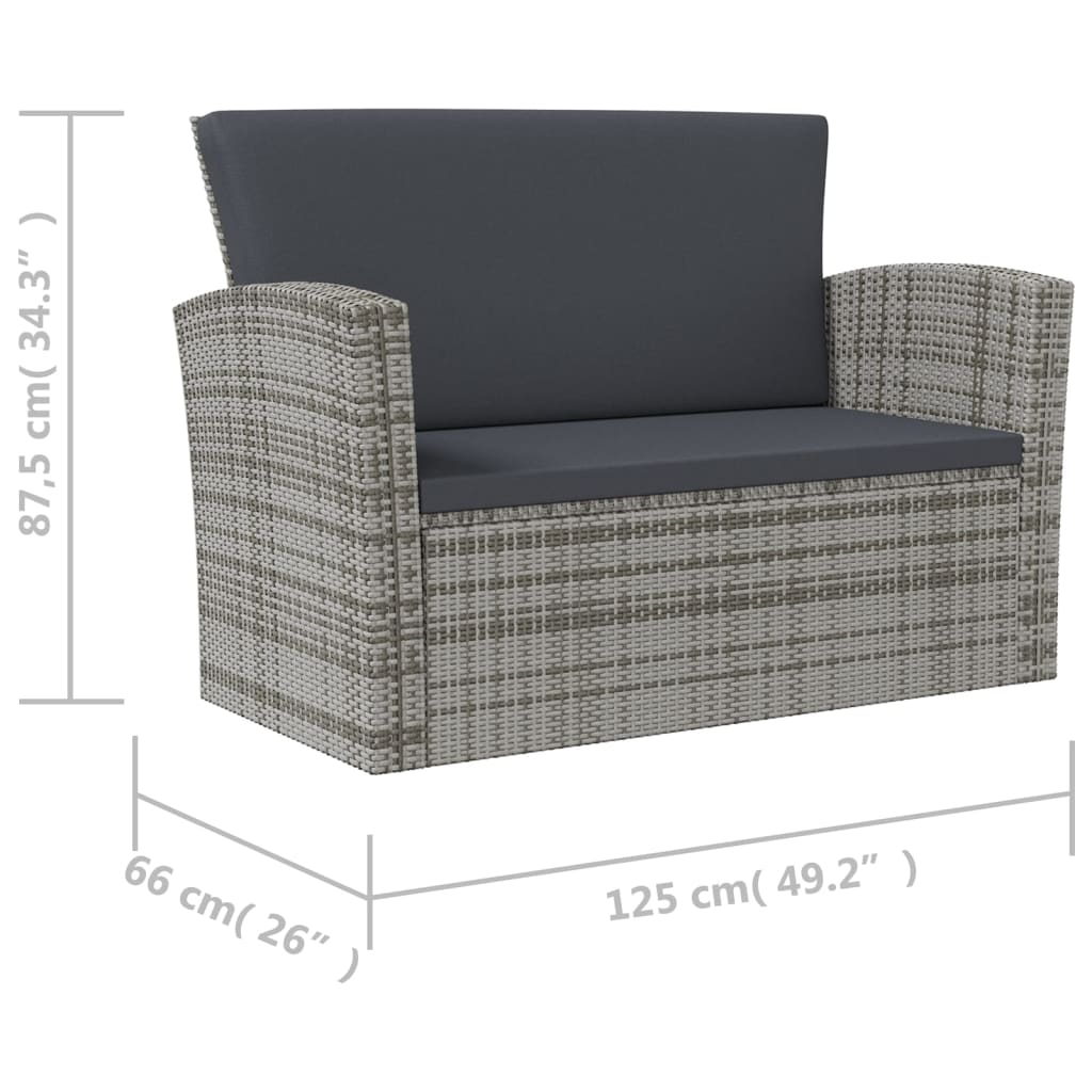 Garden Lounge Set Grey Powder-coated steel Large Removable Covers