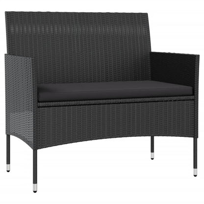Garden Lounge Set Black PE rattan, powder-coated steel, glass Large