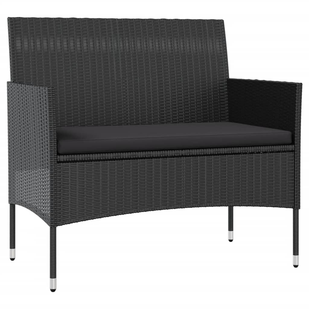 Garden Lounge Set Black PE rattan, powder-coated steel, glass Large