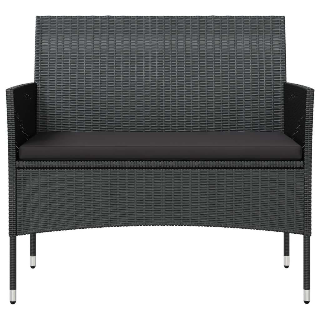 Garden Lounge Set Black PE rattan, powder-coated steel, glass Large