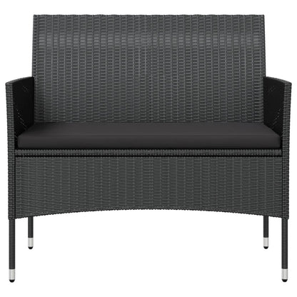 Garden Lounge Set Black PE rattan, powder-coated steel, glass Large