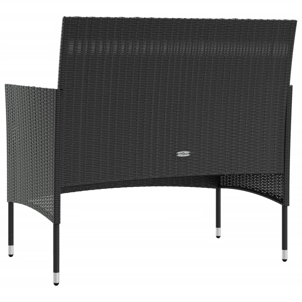 Garden Lounge Set Black PE rattan, powder-coated steel, glass Large