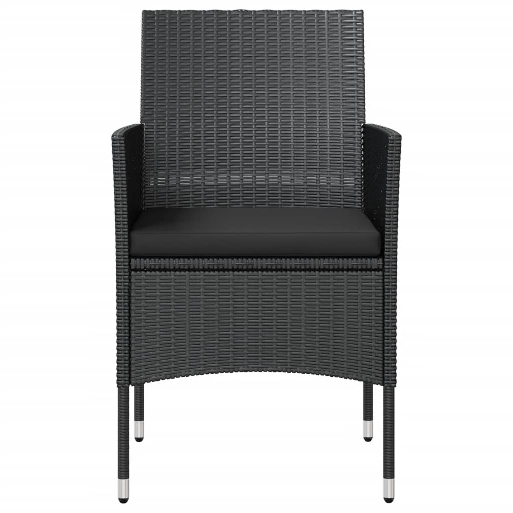 Garden Lounge Set Black PE rattan, powder-coated steel, glass Large