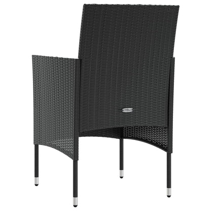 Garden Lounge Set Black PE rattan, powder-coated steel, glass Large