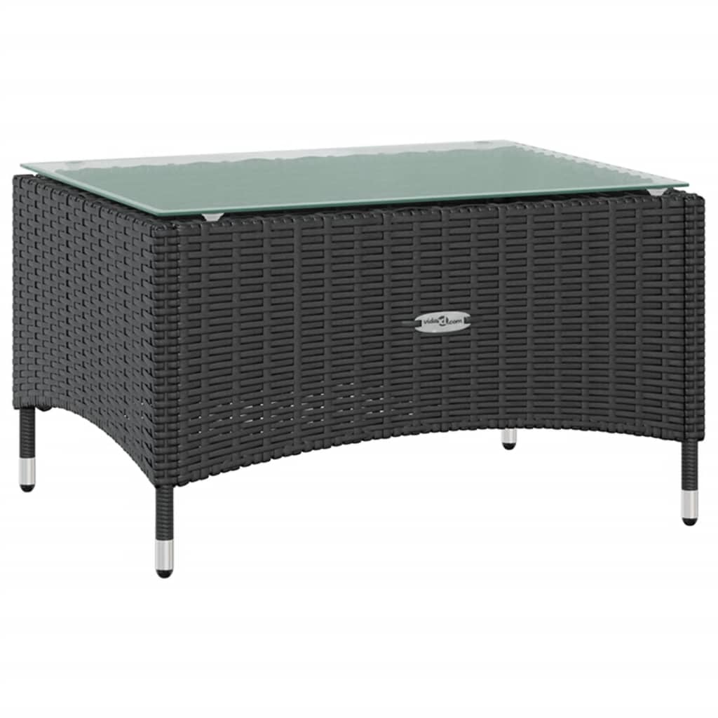 Garden Lounge Set Black PE rattan, powder-coated steel, glass Large