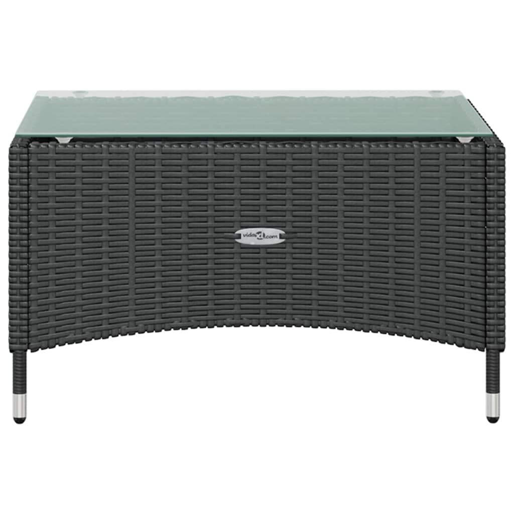 Garden Lounge Set Black PE rattan, powder-coated steel, glass Large
