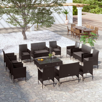 Garden Lounge Set Black PE rattan, powder-coated steel, glass Large