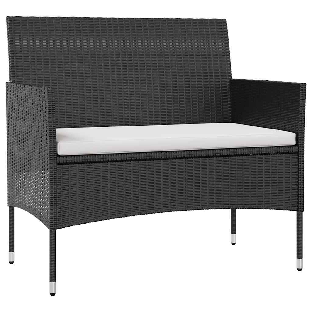 Garden Lounge Set Black PE rattan, powder-coated steel, glass