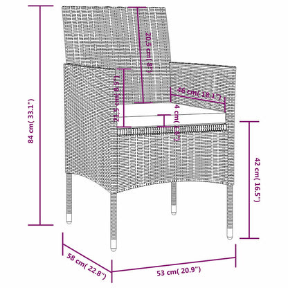 Garden Lounge Set Black PE rattan, powder-coated steel, glass