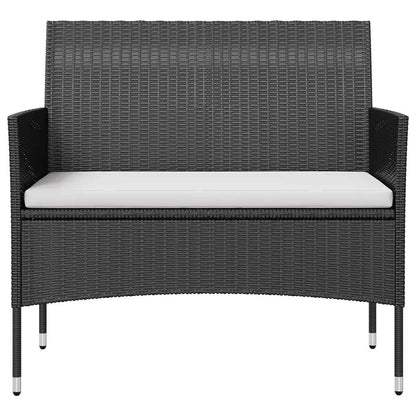 Garden Lounge Set Black PE rattan, powder-coated steel, glass