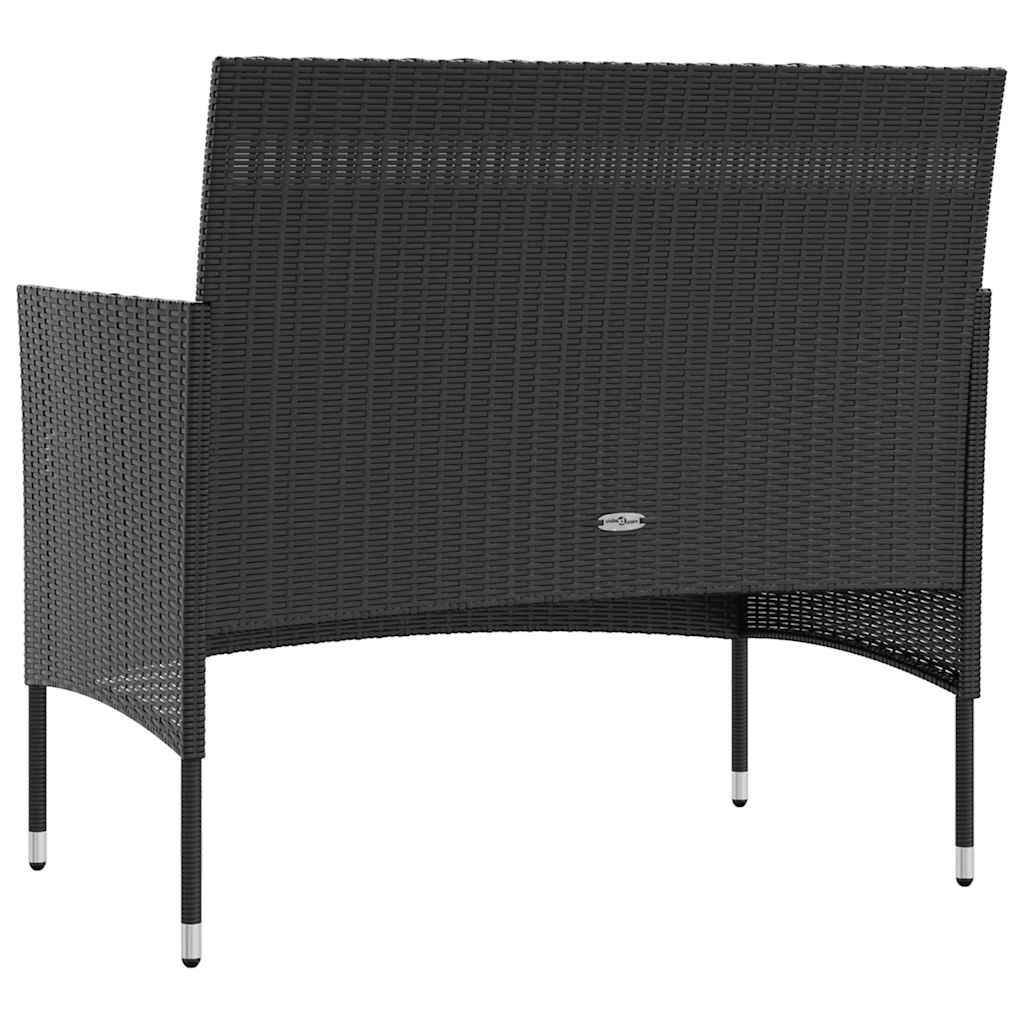 Garden Lounge Set Black PE rattan, powder-coated steel, glass