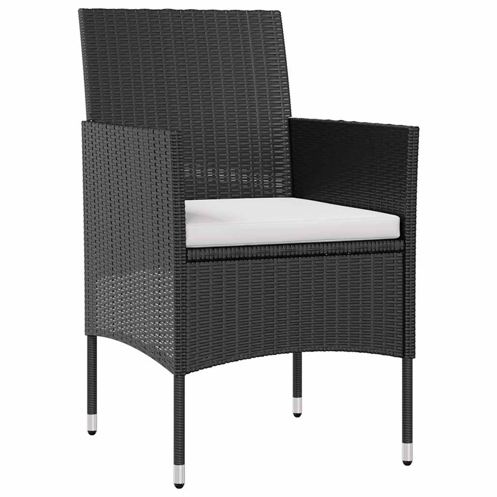 Garden Lounge Set Black PE rattan, powder-coated steel, glass