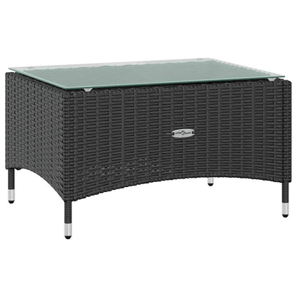 Garden Lounge Set Black PE rattan, powder-coated steel, glass