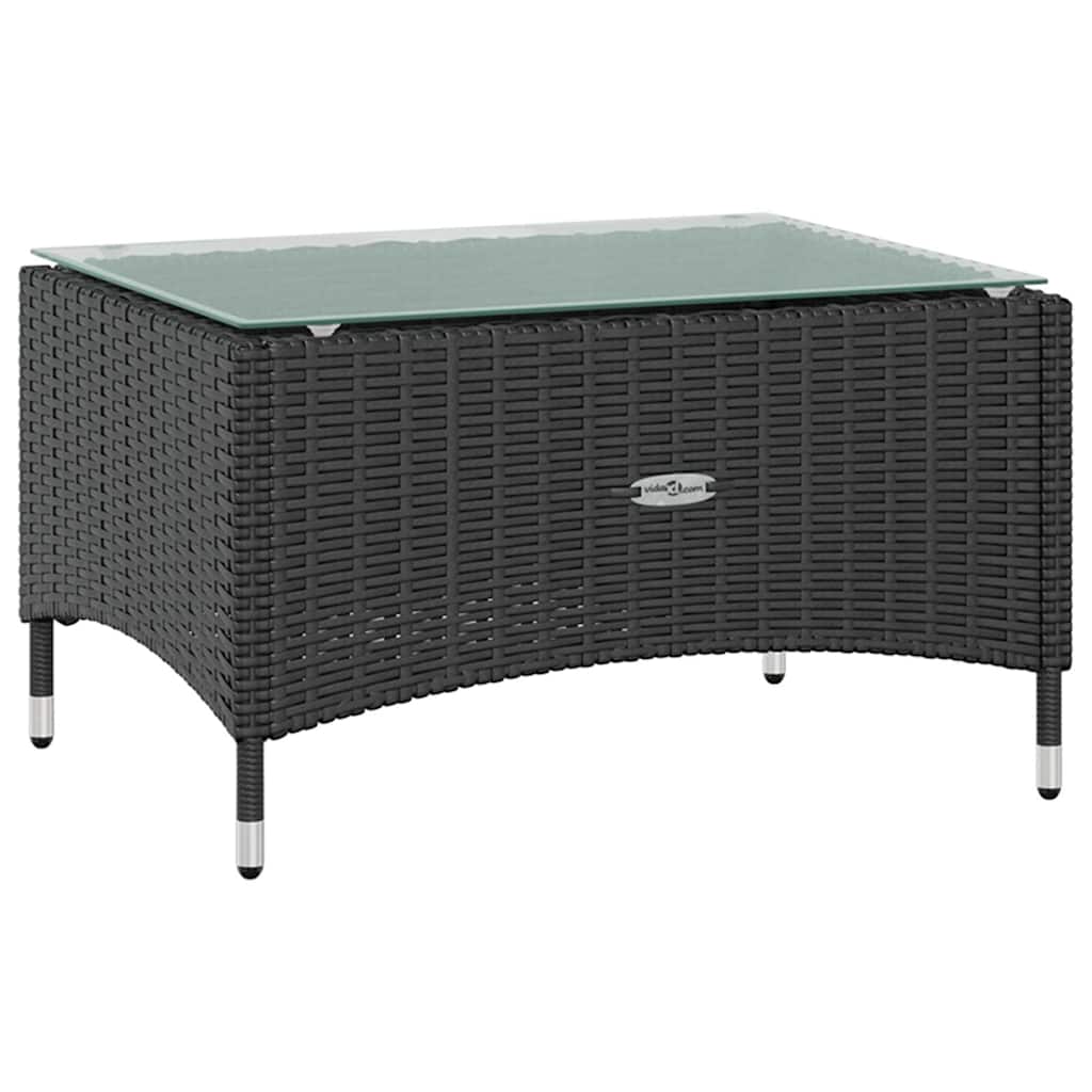Garden Lounge Set Black PE rattan, powder-coated steel, glass