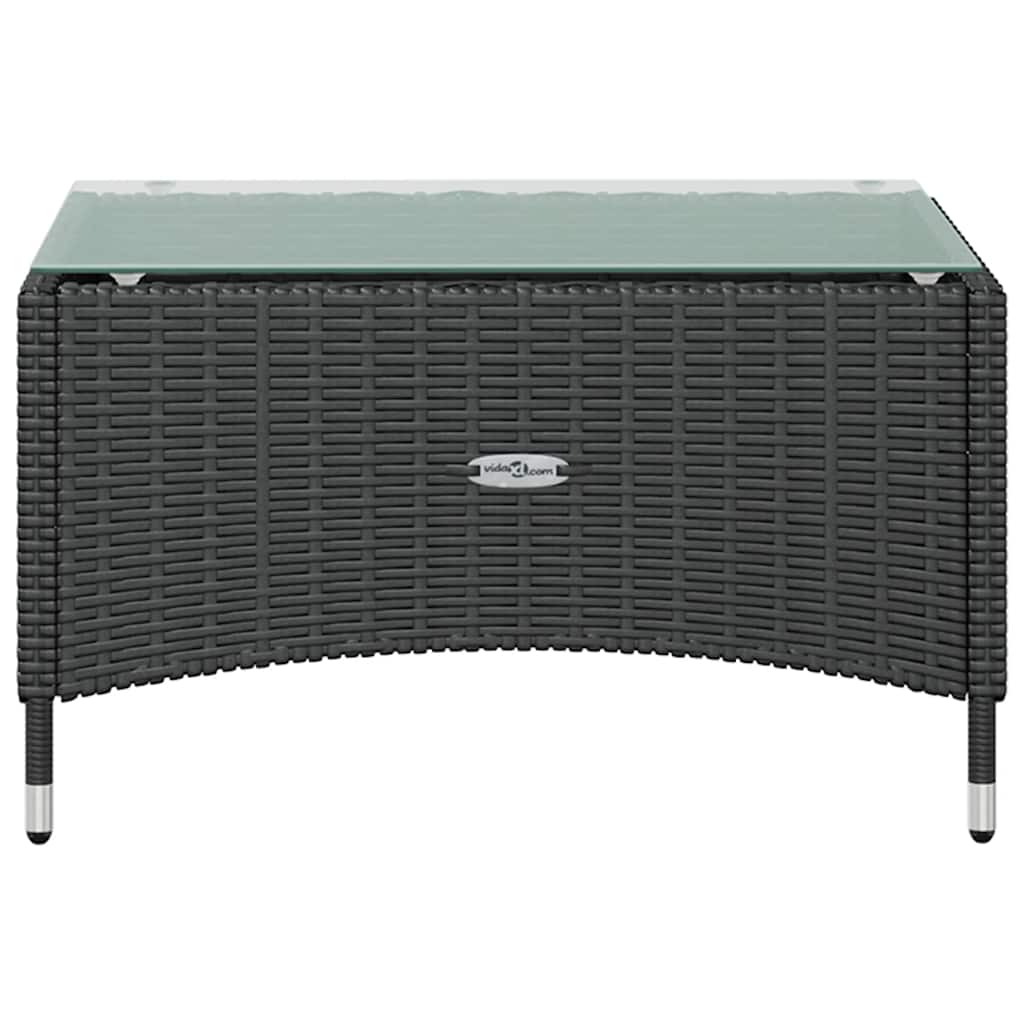 Garden Lounge Set Black PE rattan, powder-coated steel, glass