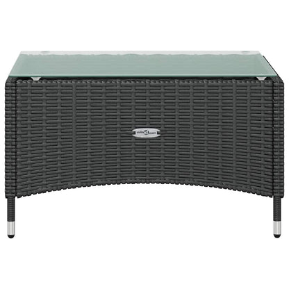 Garden Lounge Set Black PE rattan, powder-coated steel, glass