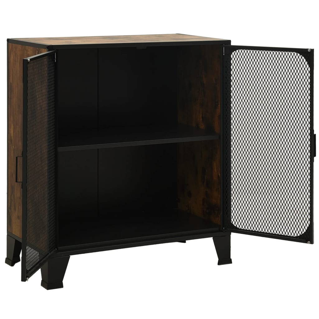 Storage Cabinet Set of 2 Rustic brown Metal and MDF Medium